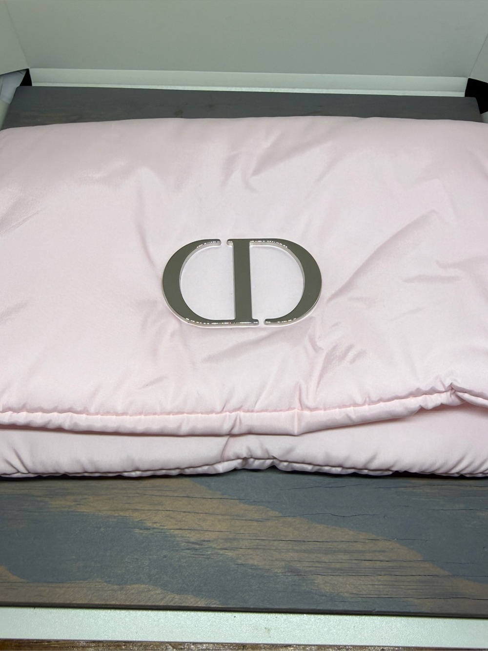 Dior Pink Puffer Cosmetic Bag Silver CD Logo